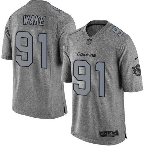 Nike Dolphins #91 Cameron Wake Gray Men's Stitched NFL Limited Gridiron Gray Jersey - Click Image to Close
